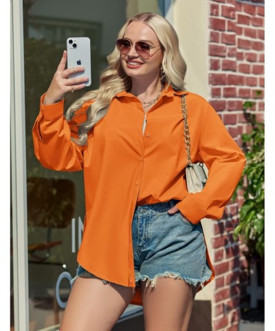 Plus Size Womens Cotton Shirts Casual Long Sleeve Button Down Blouses Tops Orange $22.26 Blouses