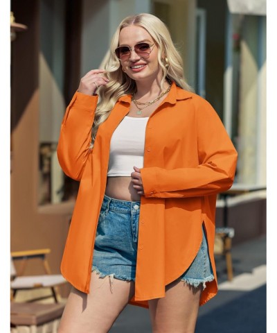 Plus Size Womens Cotton Shirts Casual Long Sleeve Button Down Blouses Tops Orange $22.26 Blouses