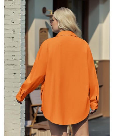 Plus Size Womens Cotton Shirts Casual Long Sleeve Button Down Blouses Tops Orange $22.26 Blouses