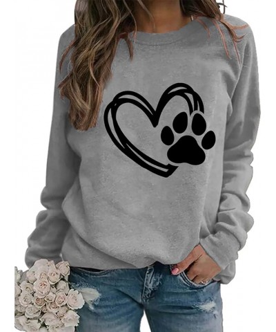 Womens Cute Sweatshirt Love Heart Dog Paw Print Sweatshirts Long Sleeve Pullover Tops Casual Blouse Grey $14.03 Hoodies & Swe...