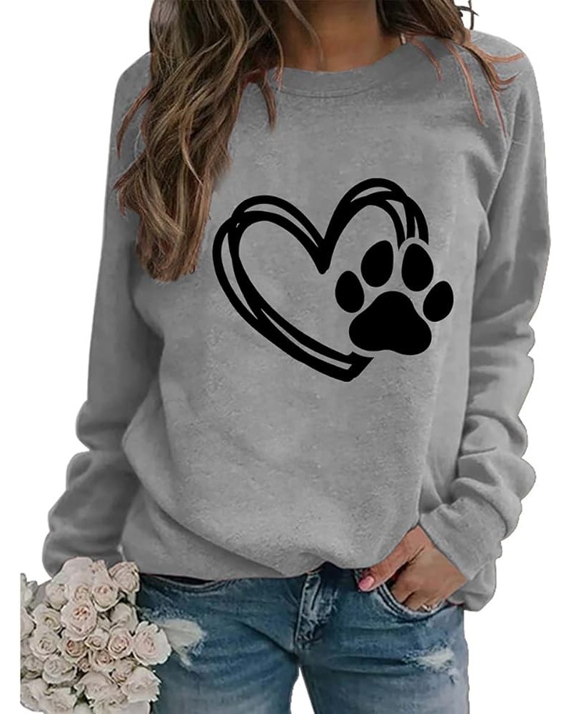 Womens Cute Sweatshirt Love Heart Dog Paw Print Sweatshirts Long Sleeve Pullover Tops Casual Blouse Grey $14.03 Hoodies & Swe...