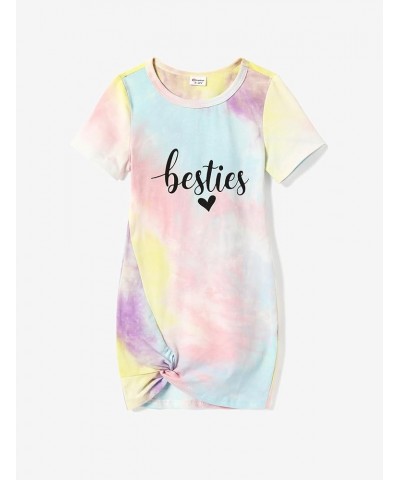 Mommy and Me Matching Dresses Cartoon Print Short Sleeve Crewneck T-Shirt Dress Girl Tie Dye $9.68 Dresses