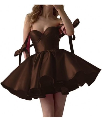 Homecoming Dresses Short Prom Dresses for Teens 2024 A Line Sparkly Satin Sweetheart Cocktail Dress with Bow Black Brown $27....