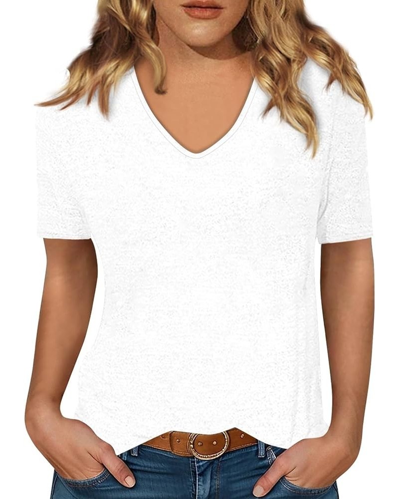 Women's Summer Cotton Tops Fashion Short Sleeve V-Neck T Shirt Solid Color Basic Blouse Trendy, S-2XL Beige $6.37 Activewear