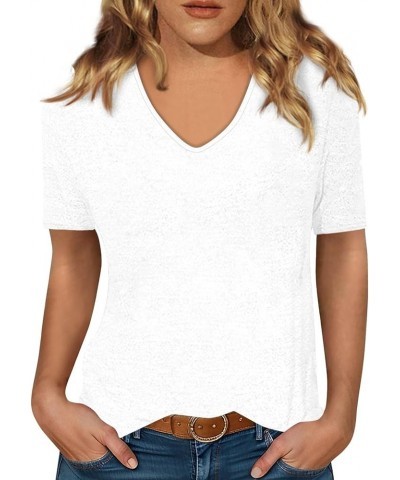 Women's Summer Cotton Tops Fashion Short Sleeve V-Neck T Shirt Solid Color Basic Blouse Trendy, S-2XL Beige $6.37 Activewear