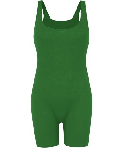 Short Romper For Women Square Neck Ribbed Tank Tops Sleeveless Workout Jumpsuit Gym Yoga Clothes 2023 J08-green $5.00 Jumpsuits