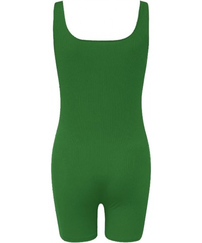 Short Romper For Women Square Neck Ribbed Tank Tops Sleeveless Workout Jumpsuit Gym Yoga Clothes 2023 J08-green $5.00 Jumpsuits