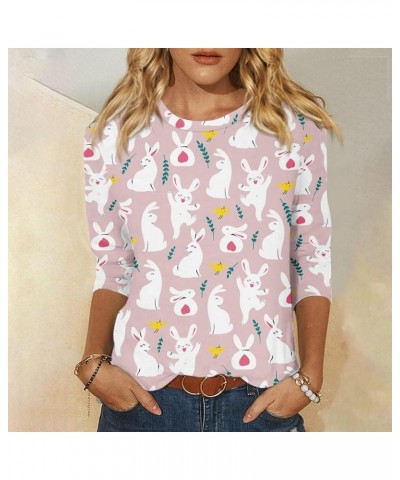 3/4 Length Sleeve Shirts for Women Crew Neck Floral Tops Dressy Casual Sweatshirts Three Quarter Sleeves Blouses 05-pink $8.8...