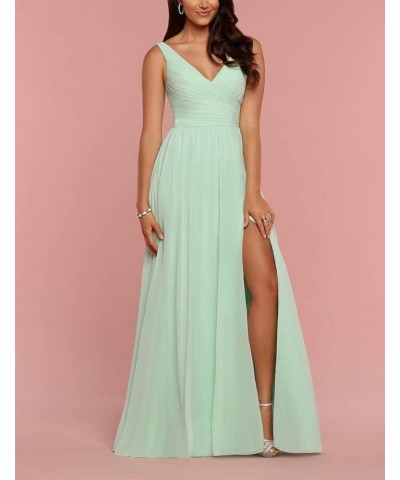 Women's Bridesmaid Dresses Long for Teens Side Split Chiffon Double V Neck Maid of Honor Formal Dresses for Wedding Champagne...