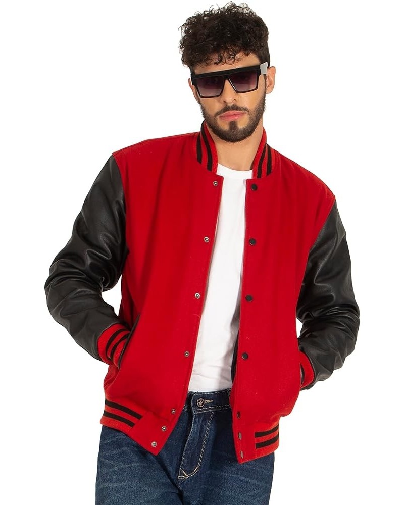 Varsity Letterman Jacket Wool & Genuine Leather Sleeves, Genuine Leather Varsity Jacket (16 Colours) Red Body, Black Sleeves ...