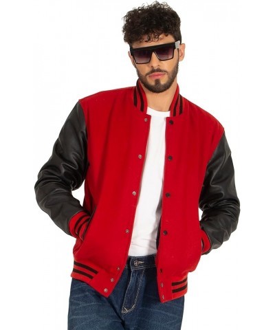 Varsity Letterman Jacket Wool & Genuine Leather Sleeves, Genuine Leather Varsity Jacket (16 Colours) Red Body, Black Sleeves ...