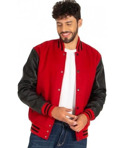 Varsity Letterman Jacket Wool & Genuine Leather Sleeves, Genuine Leather Varsity Jacket (16 Colours) Red Body, Black Sleeves ...