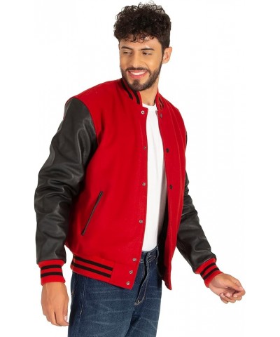 Varsity Letterman Jacket Wool & Genuine Leather Sleeves, Genuine Leather Varsity Jacket (16 Colours) Red Body, Black Sleeves ...