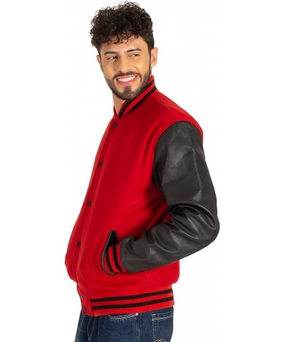 Varsity Letterman Jacket Wool & Genuine Leather Sleeves, Genuine Leather Varsity Jacket (16 Colours) Red Body, Black Sleeves ...