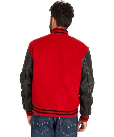 Varsity Letterman Jacket Wool & Genuine Leather Sleeves, Genuine Leather Varsity Jacket (16 Colours) Red Body, Black Sleeves ...