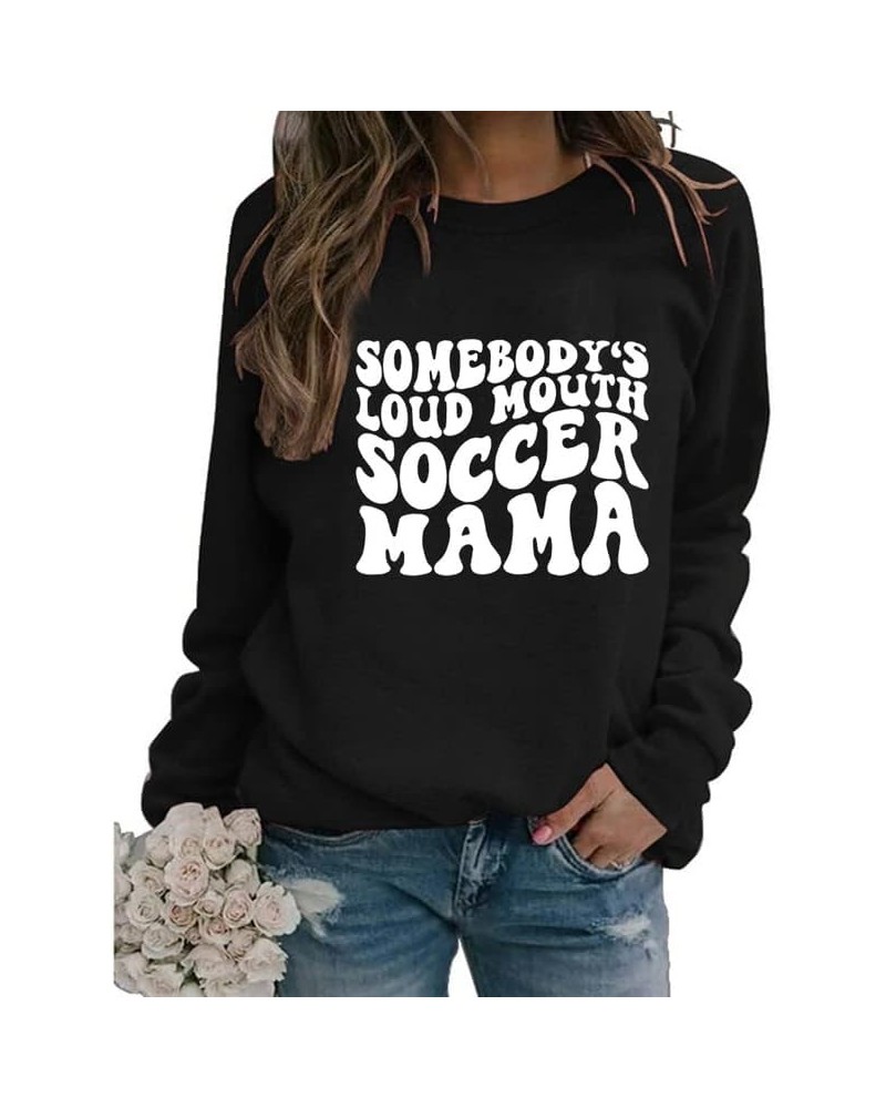 Soccer Mom Sweatshirt Women Letter Print Long Sleeve Pullover Tops Vintage Soccer Graphic Sports Sweatshirts 2black $12.42 Ho...