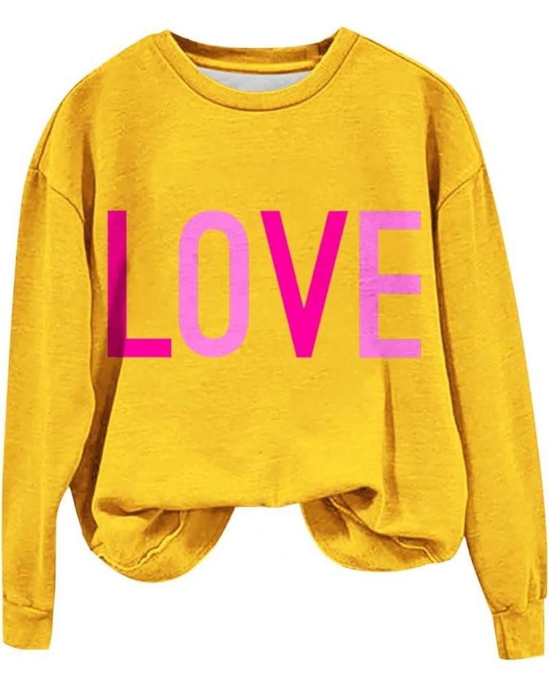 Valentines Day Sweatshirt for Women Funny Love Heart Print Crewneck Shirts 2024 Trendy Casual Long Sleeve Pullover Top A04-ye...