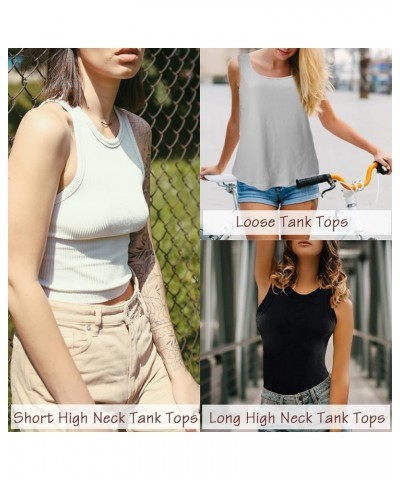 Women Tank Tops Summer Sleeveless Basic Cami Top High Neck Scoop Neck Ribbed Racerback Tops Blouses Black2 $7.94 Tanks