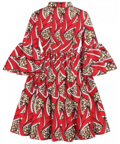 Womens African Ankara Print Maxi Dress Traditional Casual Outfits Attire Lotus Sleeve V Neck African Dresses Red $11.44 Dresses