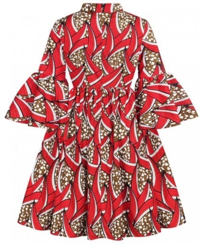 Womens African Ankara Print Maxi Dress Traditional Casual Outfits Attire Lotus Sleeve V Neck African Dresses Red $11.44 Dresses