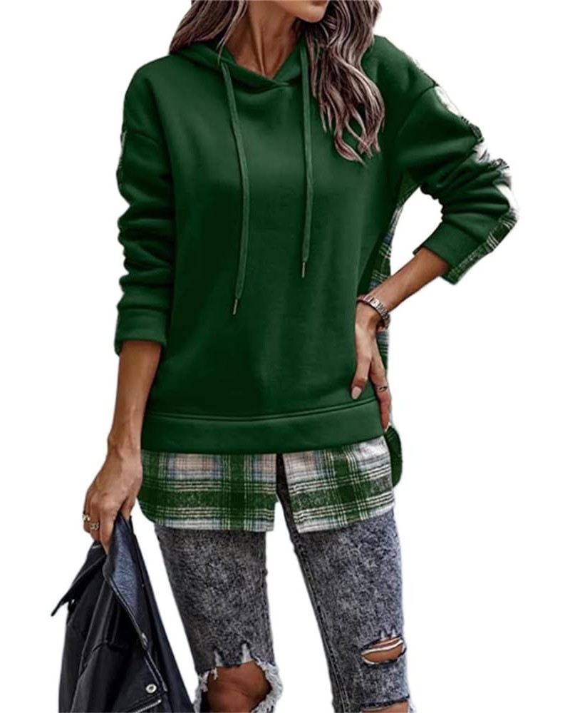 Women's Plaid Patchwork Hooded Sweatshirts Trendy Fall Tops Color Block Split Front Pullover Sweatshirt Green $14.08 Hoodies ...