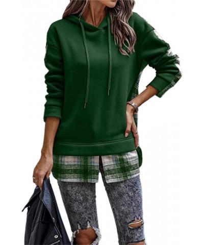 Women's Plaid Patchwork Hooded Sweatshirts Trendy Fall Tops Color Block Split Front Pullover Sweatshirt Green $14.08 Hoodies ...