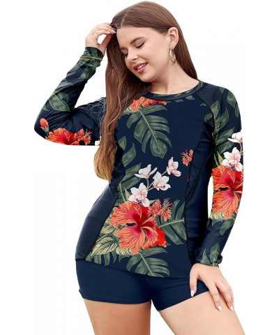 Women's Long Sleeve Sun Protection Rashguard Swimwear Athletic Tankini Print Floral $16.00 Swimsuits