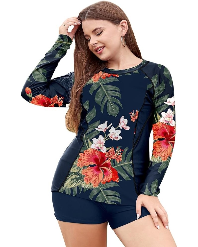 Women's Long Sleeve Sun Protection Rashguard Swimwear Athletic Tankini Print Floral $16.00 Swimsuits