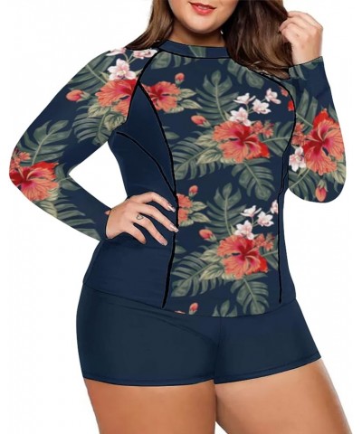 Women's Long Sleeve Sun Protection Rashguard Swimwear Athletic Tankini Print Floral $16.00 Swimsuits