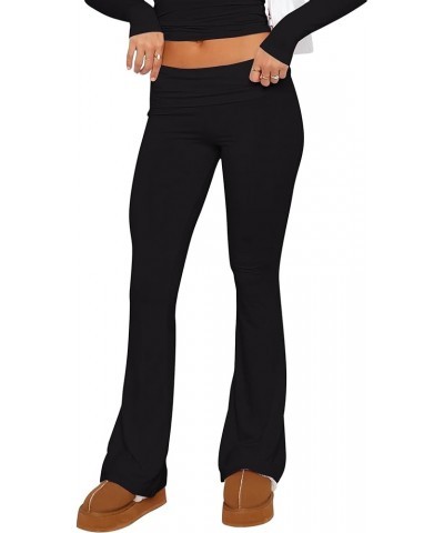 Women's Foldover Flare Yoga Pants Bootcut Flared Leggings Bell Bottom Low Rise Sweatpants Lounge Pants Black $16.73 Activewear