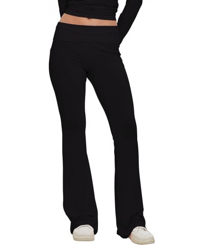 Women's Foldover Flare Yoga Pants Bootcut Flared Leggings Bell Bottom Low Rise Sweatpants Lounge Pants Black $16.73 Activewear