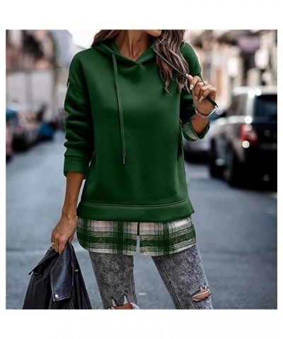 Women's Plaid Patchwork Hooded Sweatshirts Trendy Fall Tops Color Block Split Front Pullover Sweatshirt Green $14.08 Hoodies ...