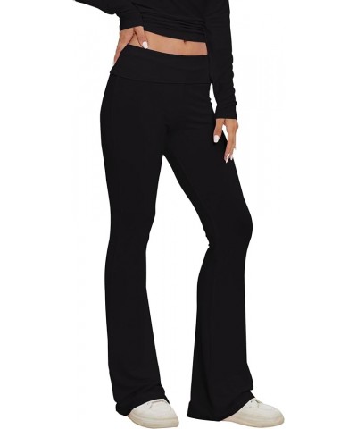 Women's Foldover Flare Yoga Pants Bootcut Flared Leggings Bell Bottom Low Rise Sweatpants Lounge Pants Black $16.73 Activewear