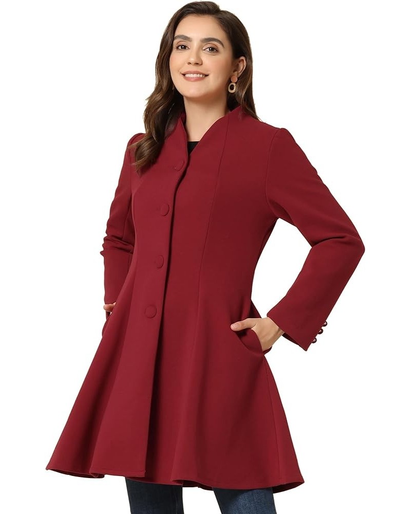 Women's Single Breasted Long Sleeve Mid-Long Winter Coat Dark Red $28.40 Coats