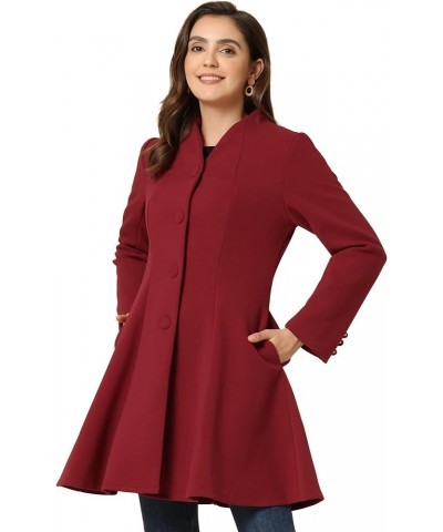 Women's Single Breasted Long Sleeve Mid-Long Winter Coat Dark Red $28.40 Coats