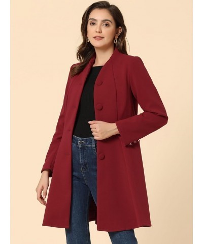 Women's Single Breasted Long Sleeve Mid-Long Winter Coat Dark Red $28.40 Coats