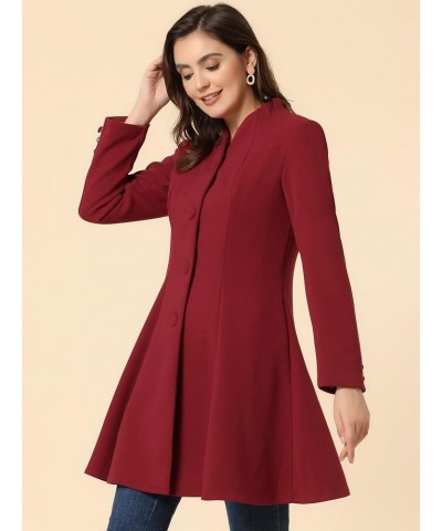 Women's Single Breasted Long Sleeve Mid-Long Winter Coat Dark Red $28.40 Coats