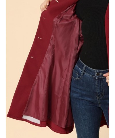 Women's Single Breasted Long Sleeve Mid-Long Winter Coat Dark Red $28.40 Coats