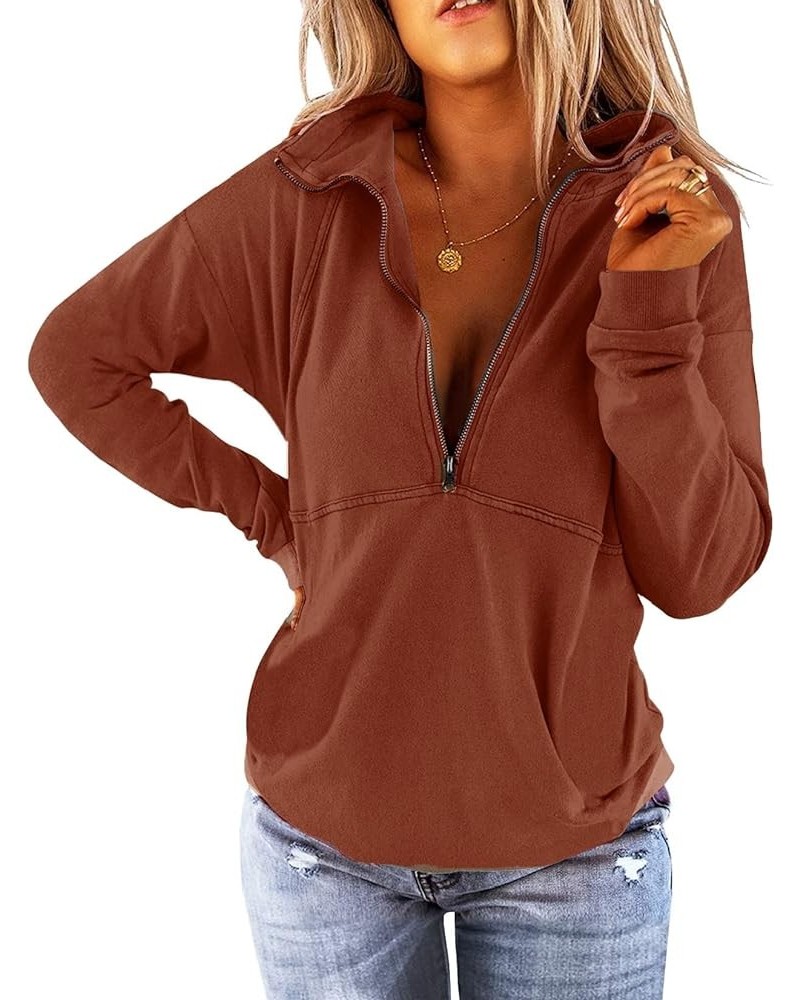 Women's Casual Long Sleeve Half Zip Up Sweatshirt Hoodies Lapel Plain Stylish Loose Pullover Tops for Leggings A- Caramel $18...