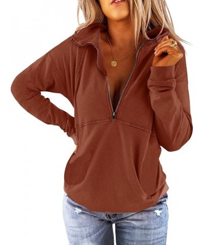 Women's Casual Long Sleeve Half Zip Up Sweatshirt Hoodies Lapel Plain Stylish Loose Pullover Tops for Leggings A- Caramel $18...