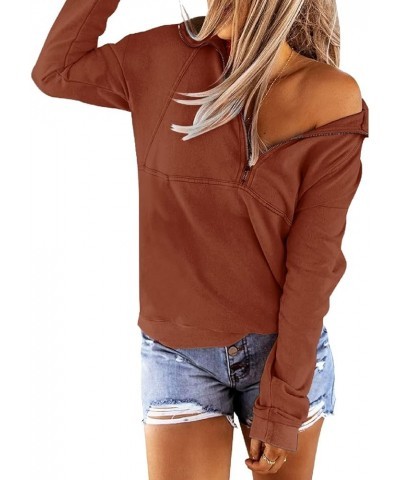 Women's Casual Long Sleeve Half Zip Up Sweatshirt Hoodies Lapel Plain Stylish Loose Pullover Tops for Leggings A- Caramel $18...