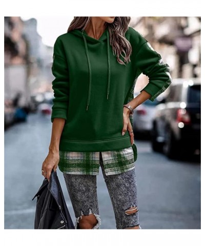 Women's Plaid Patchwork Hooded Sweatshirts Trendy Fall Tops Color Block Split Front Pullover Sweatshirt Green $14.08 Hoodies ...