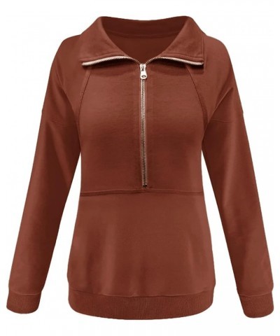 Women's Casual Long Sleeve Half Zip Up Sweatshirt Hoodies Lapel Plain Stylish Loose Pullover Tops for Leggings A- Caramel $18...