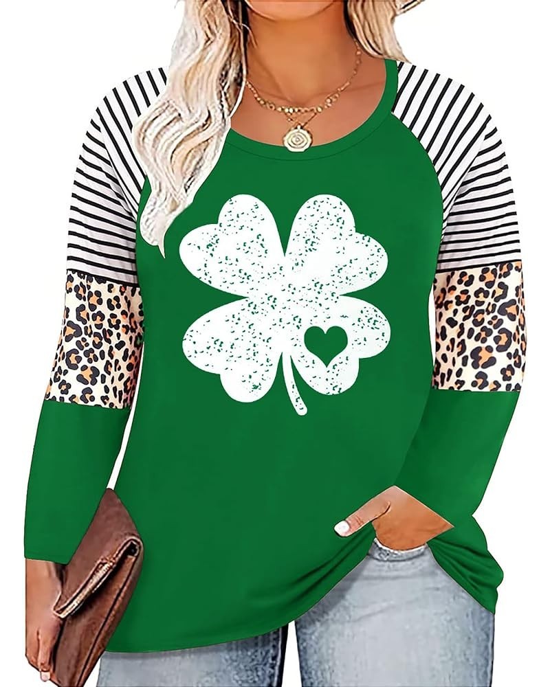 Women Plus Size St. Patrick's Day Shirt Lucky Shamrock Tees Green Heart Tshirt Irish Clover Tops Green $12.99 Tops