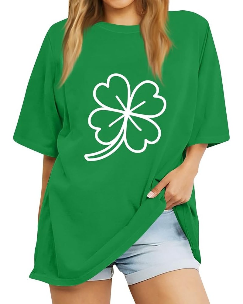 Womens St Patrick's Day T Shirt Round Neck Short Sleeve Shamrock Print Tops Casual Pullover Blouses Graphic Tees 06- Dark Gre...