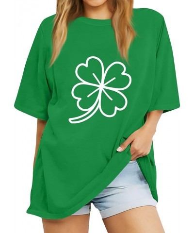 Womens St Patrick's Day T Shirt Round Neck Short Sleeve Shamrock Print Tops Casual Pullover Blouses Graphic Tees 06- Dark Gre...