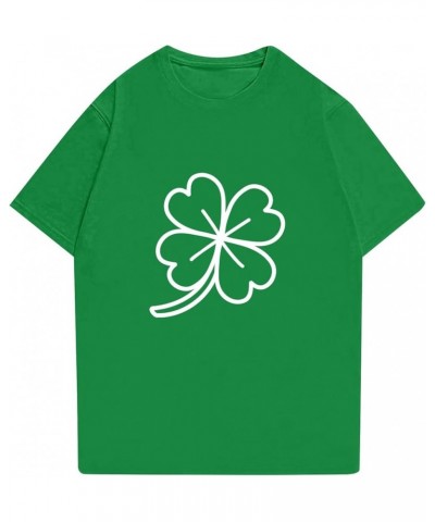 Womens St Patrick's Day T Shirt Round Neck Short Sleeve Shamrock Print Tops Casual Pullover Blouses Graphic Tees 06- Dark Gre...