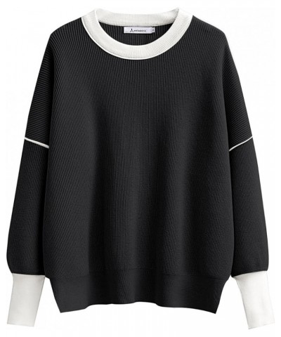 Oversized Sweaters for Women Fall 2023 Crewneck Batwing Long Sleeve Side Slit Knit Pullover Sweater Tops Jumper Black $19.20 ...