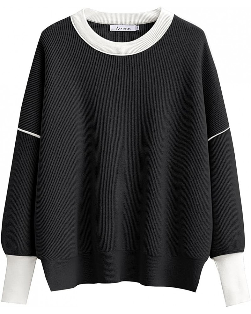 Oversized Sweaters for Women Fall 2023 Crewneck Batwing Long Sleeve Side Slit Knit Pullover Sweater Tops Jumper Black $19.20 ...