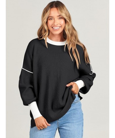 Oversized Sweaters for Women Fall 2023 Crewneck Batwing Long Sleeve Side Slit Knit Pullover Sweater Tops Jumper Black $19.20 ...